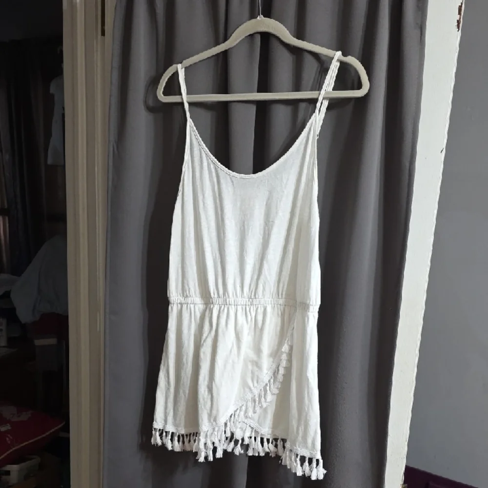 Victoria's Secret Womens Loungewear Beach CoverUp Nightgown‎ White Fringe  L EUC